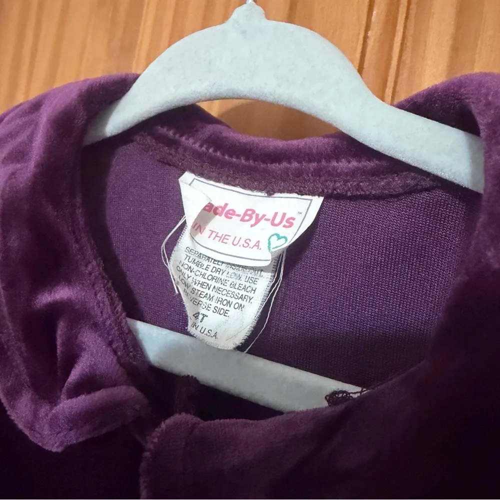 Vintage Purple Velour Kids Jacket with Floral Embroidery 4t